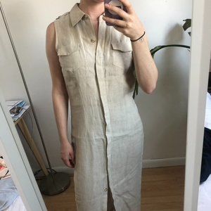 Vintage Beige Linen Maxi Dress